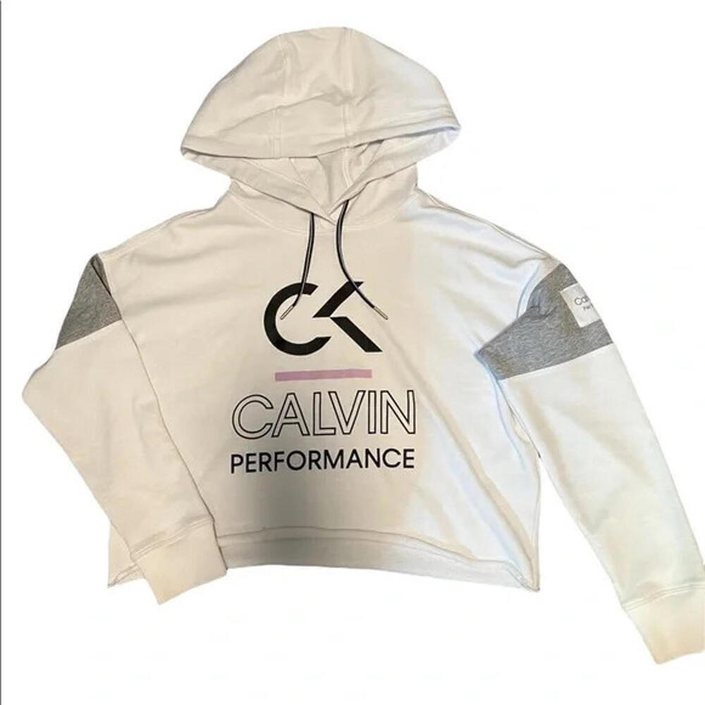 MSRP $70 Calvin Klein Performance Womens Colorblocked Hoodie White Size S - Picture 2 of 3